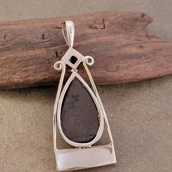 Sterling Contemporary Bali Style Black Druzy Stone Pendant - Picture 7 of 8